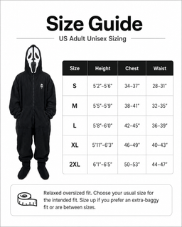 Horror onesie size guide