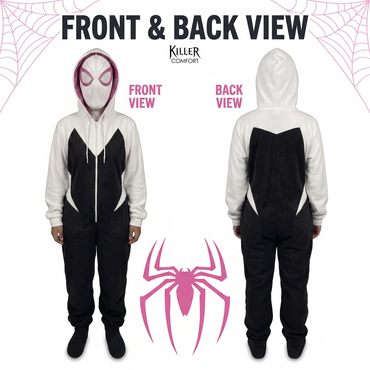 Gwen spider onesie - white - front and back
