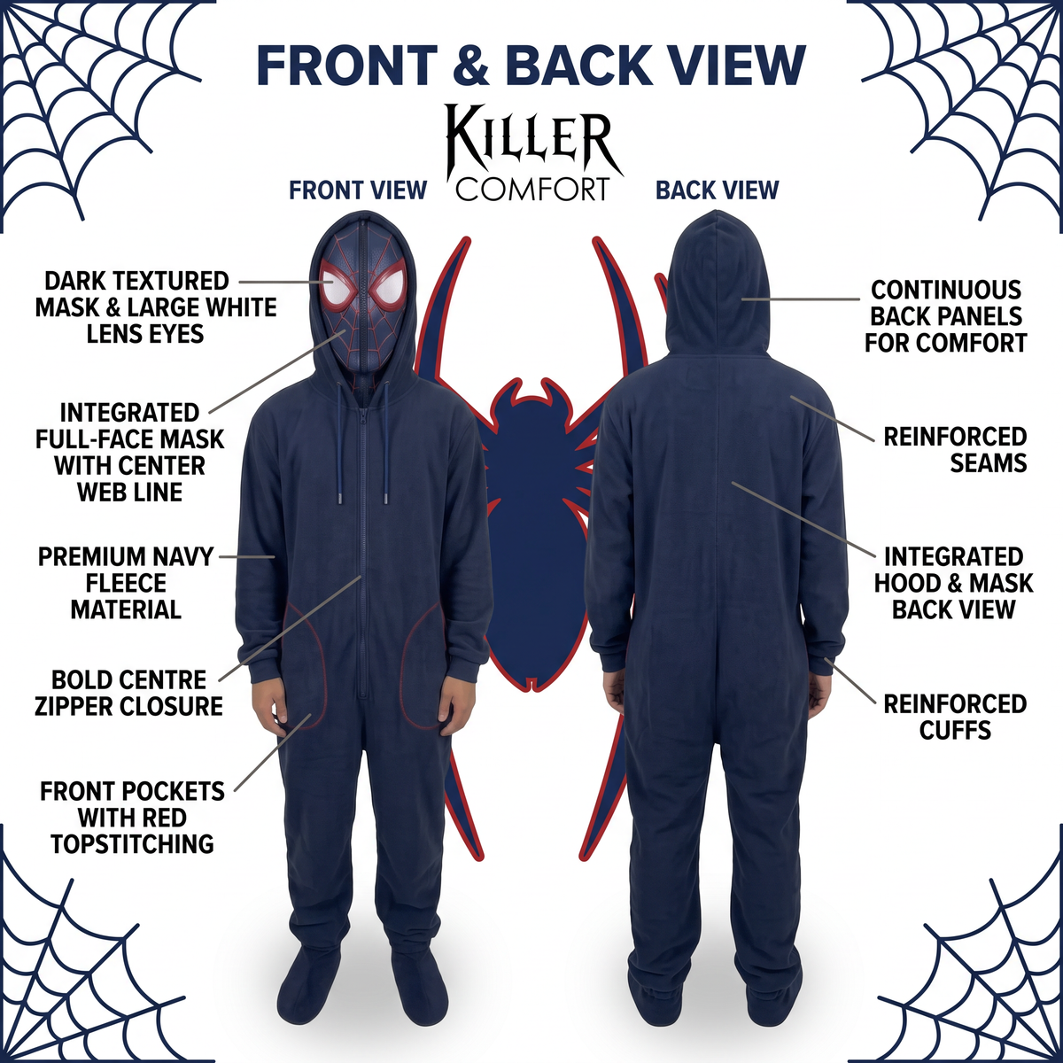 Miles spider onesie - navy - front and back