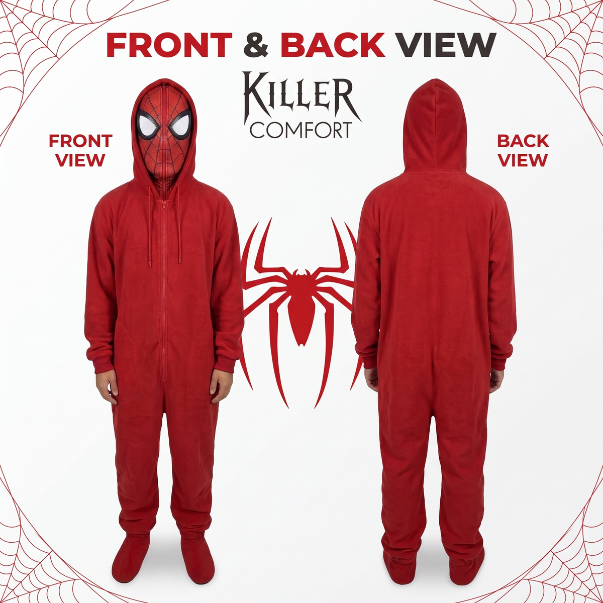 Peter spider onesie - red - front and back